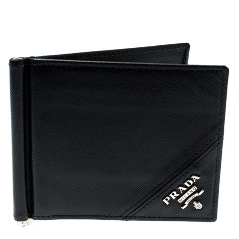 2 prada saffiano triangle bifold wallet with money clip|Prada Saffiano Triangle Leather Bifold Wallet .